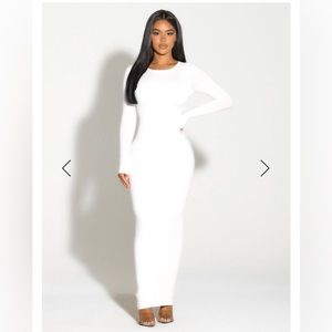 NWT Naked Wardrobe The Bare Feels Maxi Long Dress White Long Sleeve Bodycon